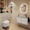 MONDIAZ TURE-DLUX Meuble toilette - 80cm - Linen - EDEN - vasque Opalo - position droite - 1 trou de robinet SW1104385