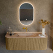 MONDIAZ KURVE-DLUX Meuble de salle de bains 130cm courbure Gauche + Droite couleur Dusk avec 1 tiroir et 2 portes. Lavabo BIG SMALL Central sans trou de robinet Arena. SW1431357