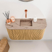 Mondiaz JOYA-DLUX 73.2cm toiletmeubel - ronding links en rechts kleur Oak - Wastafel FAYE positie Midden Zonder kraangat kleur Arena. SW1423893