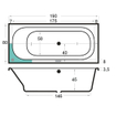 Xenz Aruba Ligbad - 190x80x48 - afvoer Midden - acryl - cement SW103140