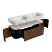 MONDIAZ THOR-DLUX 140cm badmeubel ronding links + rechts kleur Walnut met 1 lade en 2 deuren. Vrijhangende wastafel CLOUD Dubbel 2 kraangaten kleur Glace. SW1463952