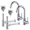 Fortifura Calvi Kit robinet lavabo - pour double vasque - robinet haut - bec rotatif - bonde non-obturable - siphon design - Chrome brillant SW915293