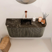 Mondiaz JOYA-DLUX Meuble de salle de bains 83.2cm - arrondis gauche et droite couleur Shadow - Vasque FAYE position Milieu Sans trou de robinet couleur Lava SW1422908