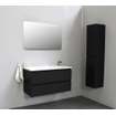 Basic Bella Meuble salle de bains avec lavabo acrylique Blanc 100x55x46cm sans trous de robinet avec miroir et éclairage Noir mat SW491788