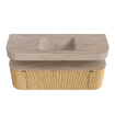 MONDIAZ THOR-DLUX 140cm badmeubel ronding links + rechts kleur Oak met 1 lade en 2 deuren. Vrijhangende wastafel CLOUD Midden 1 kraangat kleur Saba. SW1464312