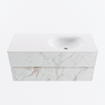 Mondiaz VICA ensemble de meuble de salle de bain - 110cm - meuble sous vasque carrara - 2 tiroirs - lavabo moon droite - sans trous de robinet - version haute de 60cm - talc SW1083460