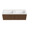 MONDIAZ KURVE 130cm Meuble salle de bain - couleur Walnut - 2 tiroirs - vasque CLOUD double - sans trous de robinet - Talc SW1138329