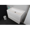 Basic Bella Meuble avec lavabo acrylique sans trou de robinet 80x55x46cm avec armoire toilette à 2 portes gris Blanc brillant SW398157