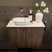 Mondiaz Fowy toiletmeubel 60x50x23cm dark brown mat 0 kraangaten wasbak: links 2 deuren solid surface met blad Melamine kleur wasbak: wit SW761366