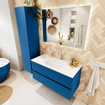 Mondiaz VICA ensemble de meuble de salle de bain - 100cm - meuble sous-vasque jeans - 2 tiroirs - lavabo moon milieu - 1 trou de robinet - couleur talc - miroir LED - version XL 60cm haut SW1092131