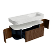 MONDIAZ THOR-DLUX 130cm meuble de salle de bains arrondi gauche + droite couleur Walnut avec 1 tiroir et 2 portes. Vasque suspendue CLOUD Droite 1 trou de robinet couleur Opalo. SW1463582