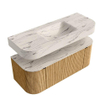 MONDIAZ THOR-DLUX 120cm badmeubel ronding links + rechts kleur Oak met 1 lade en 2 deuren. Vrijhangende wastafel CLOUD Midden 1 kraangat kleur Nata. SW1463337