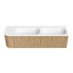 MONDIAZ KURVE 165cm Meuble salle de bain avec module 25 G - couleur Oak - 2 tiroirs - 1 porte - vasque BIG SMALL double / droite - sans trous de robinet - Talc SW1138230