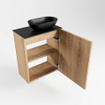 Mondiaz Fowy meuble de toilette - 40x50x23cm - chêne blanchi mat - 1 trou de robinet - lavabo à droite - 1 porte - solid surface - plan Mélamine - lavabo : noir SW761435