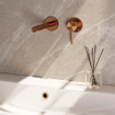 Brauer Copper Carving Robinet lavabo encastrable avec bec droit gauche et rosaces Modèle A1 Cuivre brossé PVD SW715524