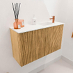 Mondiaz JOYA 70cm toiletmeubel - kleur Oak - Wastafel FAYE positie Rechts 1 kraangat kleur Talc. SW1421103