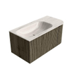 MONDIAZ KURVE-DLUX meuble de salle de bains 95cm arrondi droit couleur Shadow avec 1 tiroir et 1 porte. Vasque BIG SMALL gauche sans trou de robinet Meli. SW1431751