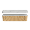 MONDIAZ THOR-DLUX 180cm badmeubel ronding links + rechts kleur Oak met 2 lades en 2 deuren. Vrijhangende wastafel CLOUD Links 1 kraangat kleur Opalo. SW1465926