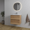 Adema Chaci Ensemble meuble de salle de bains - 60x46x57cm - 1 vasque ovale en céramique blanche - 1 trou pour robinet - 2 tiroirs - cannelle SW721283