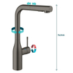 GROHE essence new robinet de cuisine avec mousseur extractible pivotant 360° Brushed Hard graphite brossé (anthracite) SW97572
