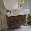 Saniclass Holz Pure Meuble de salle de bains - 100x45x60cm - 2 tiroirs - 1 lavabo - sans trous de robinet - trop-plein - Chêne charcoal SW1437766