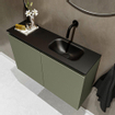 MONDIAZ TURE Kit lave-mains - 80x23x50cm - 0 trous de robinet - 2 portes - armée mate - Lavabo à droite - Solid Surface Noir SW475335