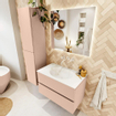 MONDIAZ VICA Ensemble meuble de salle de bains - 80cm - meuble bas rosee - 2 tiroirs - vasque moon centrale - sans trous de robinet - version haute 60cm - talc SW1081098