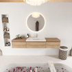 MONDIAZ BUKLA 200cm ensemble de meuble avec module 60 couleur Chêne blanchi avec 3 tiroirs. Lavabo CLOUD milieu 1 trou de robinet couleur Talc. SW1382147