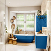 Mondiaz VICA ensemble de meuble de salle de bain - 150cm - meuble sous-vasque jeans - 2 tiroirs - lavabo moon droite - 1 trou de robinet - couleur talc - miroir LED - version XL 60cm de haut SW1092171