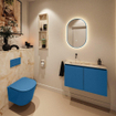 MONDIAZ TURE-DLUX Meuble WC 80 cm Jeans. Lavabo EDEN Frappe position gauche. Sans trou de robinet. SW1102811
