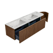 MONDIAZ KURVE-DLUX 155cm Meuble salle de bain avec module 25 D - couleur Walnut - 2 tiroirs - 1 porte - vasque LEAF double / gauche - sans trou de robinet - couleur Glace SW1138097