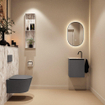 MONDIAZ TURE-DLUX Meuble toilette - 40cm - Dark Grey - EDEN - vasque Glace - position gauche - 1 trou de robinet SW1105174