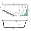 Xenz Lagoon Hoekbad - 170x75x48 - afvoer Midden - Rechts - Compact - acryl - wit mat SW102980