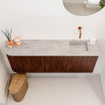 Mondiaz JOYA-DLUX Meuble de salle de bains 111,6cm - arrondi gauche couleur Ruby - Vasque FAYE position droite sans trou de robinet couleur Glace SW1423582