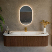 MONDIAZ KURVE 160cm Meuble salle de bain avec module 25 G et D - couleur Walnut - 1 tiroir - 2 portes - vasque BIG MEDIUM centre - 1 trou de robinet - Talc SW1138289