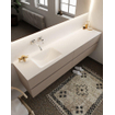 Mondiaz VICA ensemble de meuble de salle de bain - 200cm - meuble sous-vasque fumée - 4 tiroirs - lavabo nuage gauche - sans trou de robinet version XL 60cm de haut SW1089833