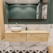 MONDIAZ LUSH Ensemble de meuble salle de bain - 150cm - 2 tiroirs - lavabo BARCO - vasque à gauche - 1 trou de robinet - chêne blanchi SW409575