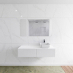 Mondiaz Lagom Meuble salle de bains 130x30.9x45cm Solid Surface Talc 2 tiroirs avec lavabo BINX vasque à poser Droite 1 trou de robinet SW409107