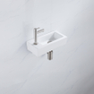 FugaFlow Efficiente Pietra Ensemble lave-mains - 37.5x18.5x9 cm - céramique - trou de robinet à gauche - robinet de lave-mains en inox brossé - bonde de vidage - siphon extra-plat - blanc brillant SW1442305
