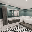 ENSEMBLE DE MEUBLE MONDIAZ LUSH - 150cm - 2 tiroirs - lavabo BARCO - vasque à droite - 1 trou de robinet - anthracite SW409705