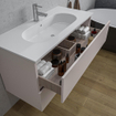 Adema Chaci Ensemble meuble salle de bains - 100x46x57cm - 1 vasque ovale en céramique blanche - 1 trou de robinet - 2 tiroirs - armoire de toilette - Cotton SW1182386