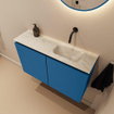 MONDIAZ TURE-DLUX Meuble toilette - 80cm - Jeans - EDEN - vasque Ostra - position droite - sans trou de robinet SW1104865