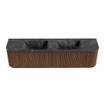 MONDIAZ KURVE-DLUX 180cm Meuble salle de bain avec module 25 G et D - couleur Walnut - 2 tiroirs - 2 portes - vasque LEAF double - 2 trous de robinet - couleur Lava SW1137306