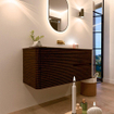 Mondiaz CIRO-DLUX Meuble de salle de bains - 110x45x50cm - Plan vasque solid surface Sombra - 1 lavabo à droite - sans trous de robinetterie - 2 tiroirs - Noyer SW1530723