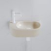 QeramiQ Fuente Ensemble de Lavabo - 40x21.5x12cm - gauche - strié - demi-rond - 1 trou de robinet - céramique - ensemble de robinet blanc mat - bouchon de vidange - siphon réduit - beige SW1233012