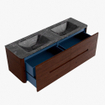 Mondiaz CIRO-DLUX Meuble de salle de bains - 150x45x50cm - Lavabo solid surface Lava - 2 vasques Double - 2 trous de robinet - 4 tiroirs - Ruby SW1531621