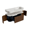 MONDIAZ THOR-DLUX 120cm badmeubel ronding links + rechts kleur Walnut met 1 lade en 2 deuren. Vrijhangende wastafel CLOUD Rechts 1 kraangat kleur Glace. SW1463214
