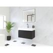 HR Matrix ensemble meuble de salle de bain 3d 80cm 1 tiroir sans poignée avec bandeau couleur noir mat avec vasque kube 1 trou robinet blanc SW857033