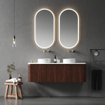 Saniclass Terra Edge Wastafelonderkast- 140cm - ribbel - 2 lades - afgeronde hoeken - kastanje (walnoot) SW1449117