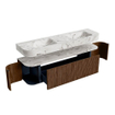 MONDIAZ THOR-DLUX 170cm badmeubel ronding links + rechts kleur Walnut met 1 lade en 2 deuren. Vrijhangende wastafel CLOUD Dubbel 2 kraangaten kleur Glace. SW1465582